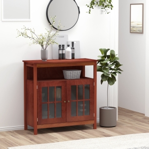 HOMCOM Kitchen Sideboard Glass Door Storage Cabinet with Adjustable Shelf for Dining, Living Room, Wine Red