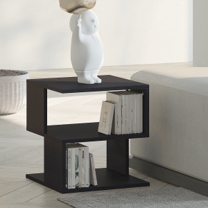 HOMCOM Modern Square 3 Tier Wood Coffee Side Table Storage Shelf Rack End Table Home Office Living Room Small Desk Black