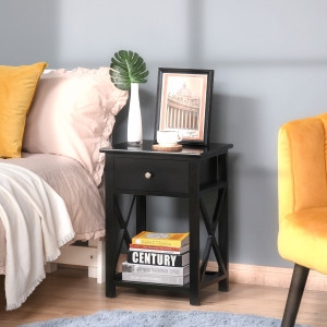 HOMCOM Wooden End Side Bedside Table Nightstand Bedroom Decor w/ Drawer & Bottom Shelf