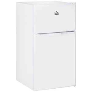 HOMCOM Double Door Mini Fridge with Freezer, 3.2Cu.Ft Compact Refrigerator with Adjustable Shelf, Adjustable Thermostat and Reversible Door for Bedroom, Dorm, Home Office, White