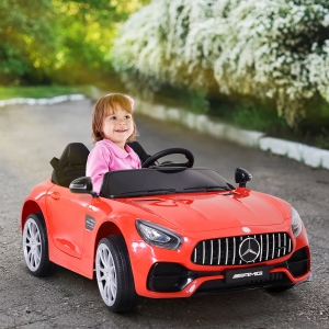 Aosom Kids Ride On 12V Licensed Mercedez Car 2 Seater With Parental Remote Control Suspension Wheel Adjustable Speed Red