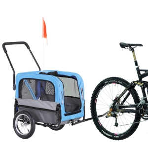 PawHut 2-In-1 Dog Bicycle Trailer / Stroller Pet Carrier with 360 Swivel Wheel Hitch Suspension Safety Flag
