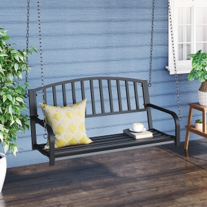 Outsunny 50" Porch Swing Hanging Bench Outdoor Glider Chair with Chain Black