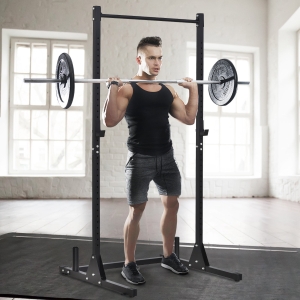 Soozier Adjustable Power Squat Rack Home Exercise Barbell Fitness Cage - Black