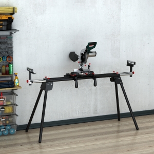 DURHAND Collapsible Rolling Miter Saw Stand with Quick Release Mounting Brackets, Rollers and End Stops, Heavy Duty with Steel Frame, Clamping Tool Mounts