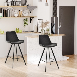 HOMCOM Set of 2 Bar Chairs Cozy Seat Metal Leg Foot Protector Sturdy Black