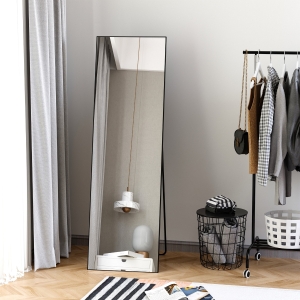 HOMCOM Full Length Dressing Mirror, Floor Standing or Wall Hanging, Aluminum Alloy Framed Full Body Mirror for Bedroom, Living Room, Black