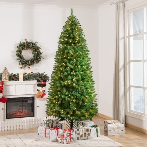 HOMCOM 7.5 Feet Prelit Artificial Christmas Tree Warm White LED Light Holiday Home Xmas Decoration, Green