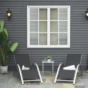Outsunny 3 Pieces Patio Lounge Chair Set PE Rattan Wicker Beach Yard Garden Sunbathing Chair with Table, Black