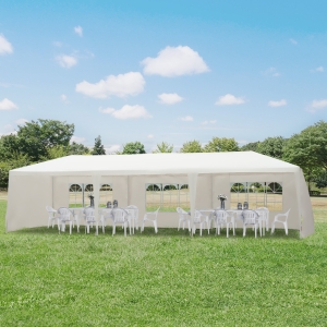 Outsunny 10’x30’ Portable Wedding Party Tent Outdoor Event Camping Gazebo Canopy with 5 Removable Sidewalls, White