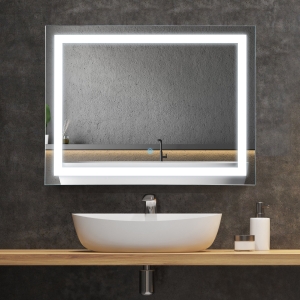 HOMCOM Vertical 32” LED Illuminated Bathroom Wall Mirror - Outline LEDs