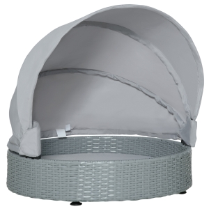 PawHut Wicker Dog Cave Bed with Adjustable Canopy, Pet House Shelter for Small & Medium Dogs with Cushion for Indoors & Outdoors, Grey