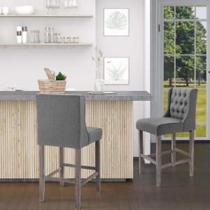 HOMCOM Set of 2 40Inch Button Tufted Bar stools High Counter Dining Height Chairs Grey