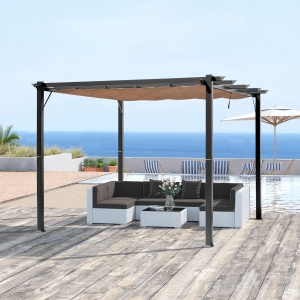 Outsunny 10' x 13' Outdoor Pergola Aluminum Gazebo w/ Retractable Canopy for Patio, Backyard, Party, Black