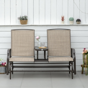Outsunny Patio Glider Rocking Chair 2 Person Outdoor Loveseat Rocker Garden Furniture Bench, Flaxen