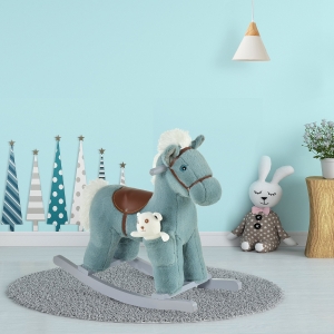 Qaba Kids Plush Ride On Rocking Horse w/ Plush Toy Animal Sounds for 18-36M