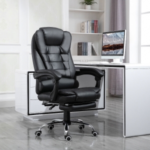 HOMCOM Ergonomic Executive Office Chair High Back PU Leather Reclining Chair with Retractable Footrest Lumbar Support Padded Headrest Armrest Black
