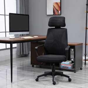 Vinsetto Ergonomic Office Chair with Arm, Wheel, High Mesh Back, Adjustable Height Desk Chair - Black
