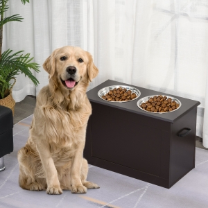 PawHut Raised Pet Bowls with Storage Function 2 Stainless Steel Dog Bowls Elevated Base