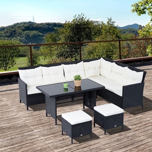 Outsunny 6 pcs Garden Rattan Sofa Sets Wicker Furniture Set Outdoor Lounge Dining Table w/Cushions