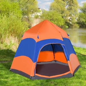 Outsunny 5-6 people Hexagon Double Layer Camping Tent Portable Easy Pop Up