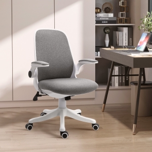Vinsetto 360° Swivel Task Desk Office Chair Breathable Fabric Computer Chair with Flip-up Arms and Adjustable Height, Grey