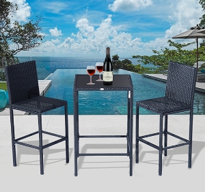Outsunny 3pc Patio Rattan Bistro Set Barstool Table Wicker Outdoor Furniture, Black