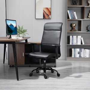 Vinsetto Office Chair High Back Height Adjustable Rolling Swivel Chair with Rocking Function Faux Leather Computer Desk , Black