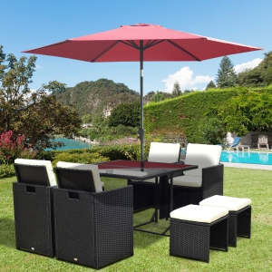Outsunny 9ft Aluminum Patio Umbrella Garden Outdoor Parasol Sunshade Sun Shelter Wine Red