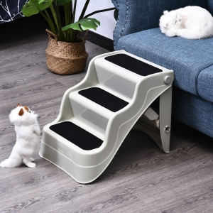PawHut Pet Stairs Dogs and Cats Folding Ladder Puppy Portable 3 Steps Home Travel Using Cream