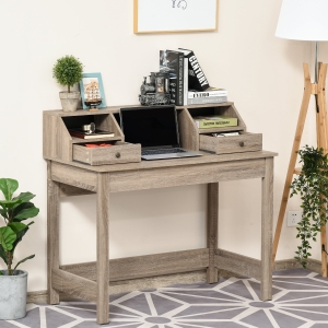 HOMCOM Rectangle Computer Desk with Display Shelves Drawers Home Office Table Workstation Natural Wood Grain