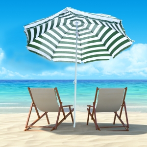 Outsunny 6ft Round Beach Umbrella Outdoor UV Protection Sun Shaded Canopy with Push Button Tilt Striped, Green