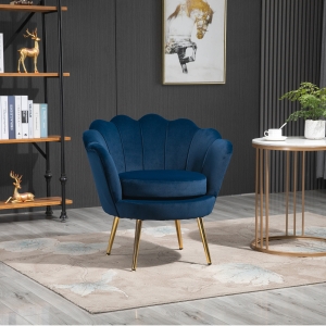 HOMCOM Modern Velvet-Touch Fabric Accent Chair Leisure Club Chair with Gold Metal Legs for Living Room, Blue