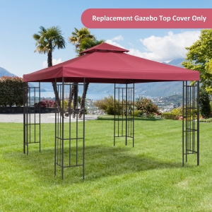 Outsunny 9.84'x9.84' Square 2 Tier Gazebo Canopy Replacement Water-resistant UV Protected Wine Red