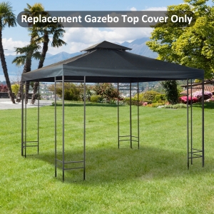 Outsunny 9.8' x 9.8' Square 2-Tier Gazebo Canopy Replacement Top Cover Outdoor Garden Sun Shade, Dark Grey