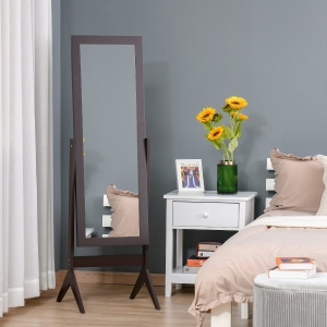 HOMCOM Free-standing Full-length Jewelry Dressing Mirror Angle Adjustable Living Room Bedroom Dark Brown
