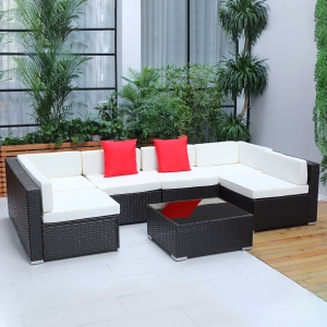 Outsunny 7 Pieces Garden Wicker Sectional Sofa Set Patio Outdoor Furniture All Weather with Cushion