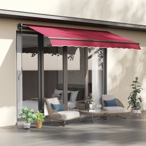 Outsunny 10' x 8' Manual Retractable Awning Sun Shade Shelter for Patio Deck Yard with UV Protection and Easy Crank Opening, Red