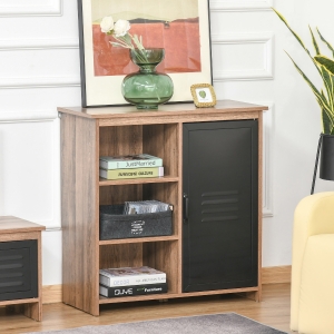HOMCOM Cupboard Storage Cabinet with 3 Tiers and Steel Door, Home Organizer Sideboard with Adjustable Shelf for Dining Room, Living Room, Kitchen