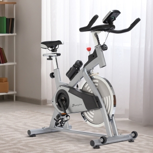 Soozier Adjustable Upright Exercise Bike Cycling Trainer Home Gym Fitness Equipment, Silver