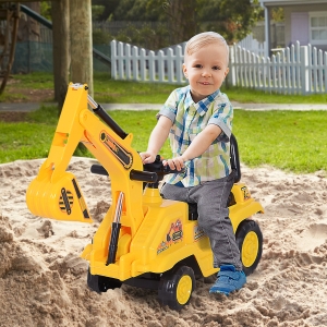 HOMCOM NO POWER 3 in 1 Ride On Toy Excavator Digger Scooter Pulling Cart Pretend Play Construction Truck