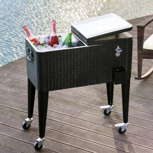 Outsunny Portable Rolling Cooler Cart Ice Chest Rattan Wicker 80 Quarts