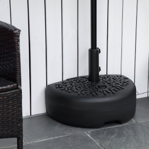 Outsunny Half Round Umbrella Base Fillable Patio Umbrella Stand Holder for Lawn, Deck, Backyard, Garden, 35 lb Water or 42 lb Sand, Black