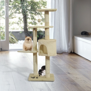 PawHut 44" Scratching Cat Tree Multi Level Activity Center Kitty Condo Furniture Post Beige
