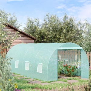 Outsunny Walk-in Greenhouse 20x10x7ft Heavy Duty Outdoor Backyard Seed Plant Vegetables Grow Warm House Green
