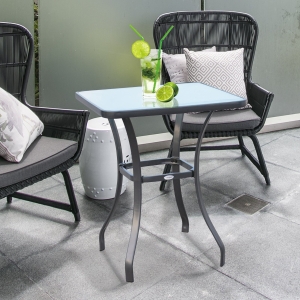 Outsunny 27" Patio Square Table with Tempered Glass Top Outdoor Dining Bar Table Steel Backyard Bistro Table Steel Frame