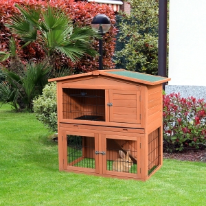 PawHut Wood 40" Rabbit Hutch Small Animal Habitats with Run