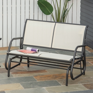 Outsunny Patio Double Glider Outdoor Steel Sling Fabric Gliding Bench Garden Swing Chair Heavy-Duty Porch Rocker Garden Loveseat Cream