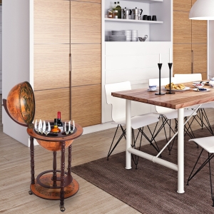 HOMCOM Rolling 18" Globe Wine Bar Stand Wine Cabinet Bottle Shelf Holder Wine Host Trolley with Wheels