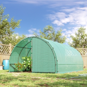 Outsunny 20' x 10' x 7' Tunnel Greenhouse Outdoor Walk-In Hot House with 2 Hinged Doors, Reinforced Steel Frame, PE Cover, Green